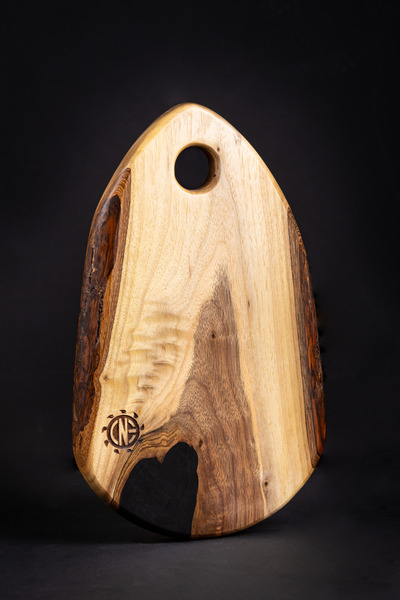 Custom epoxy resin wooden tray front side, handcrafted in Croatia